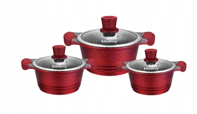 Produktbild von 6-teiliges rotes Topfset, mit Deckel, Induktion, für alle Herdarten, Induktions-Topfset Kochgeschirr Set, Topfset induktionsgeeignet