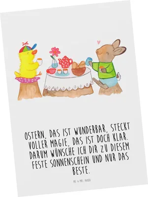 Produktbild von Mr. & Mrs. Panda Postkarte Ostern Frühstück - Weiß - Geschenk, Ansichtskarte, Ostereier, Osterhase, Hase, Fotokarte, Grußkarte, Frühling, Postkarten, bildkarte