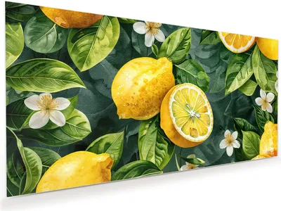 Produktbild von Glasbild 110x55cm in XXL für Wohnzimmer, Schlafzimmer Motiv Zitronenmuster