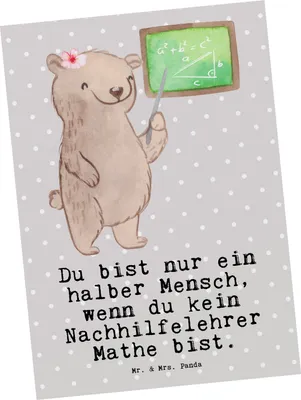 Produktbild von Mr. & Mrs. Panda Ansichtskarte Nachhilfelehrer Mathe Herz - Grau Pastell - Geschenk, Lustig, Nachhilfe, Ansichtskarten, Witzig, Grußkarte, Spruch, Kunstkarten, Postkarten