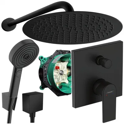 Produktbild von Hansgrohe und Jowi Unterputz Duschsystem Schwarz, Vernis Shape, Pulsify Select S, Runde 300mm Kopfbrause