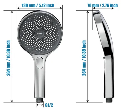 Obrázok produktu pre Sprchová hlavica, chrómová, 130 mm, 3 režimy prúdu, určená na sprchu