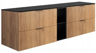 Obrázok produktu pre Rodan | Skrinka pod umývadlo Hnedá 140 cm - Doska čierny mramor - 3 farby úchytiek v sete - Soft-Close - Čierna polica