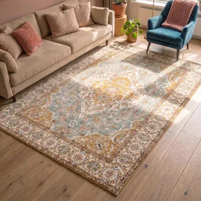 Zdjęcie produktu dla Volero - Dywan Vintage - Thirza Medaillon Jasnoniebieski/Wielokolorowy - 80x150 cm