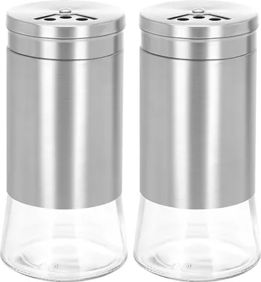 Produktbild von Salz und Pfefferstreuer mit Edelstahl Einstellbaren Löchern Deckel 2er Set Salzstreuer Glas Gewürzstreuer, Gewürzgläser für Küche, BBQ, Wohnmobil