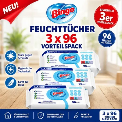 Obrázok produktu pre Bingo Weißseife 3x96 Blatt – Mehrzweck Reinigungstücher – Große Oberfläche