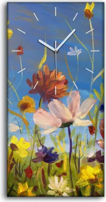 Produktbild von Wandbild Leinwand Bilder mit Uhr Geräuschlos 30x60 Ölgemälde Blumen wiese - weiße Hände