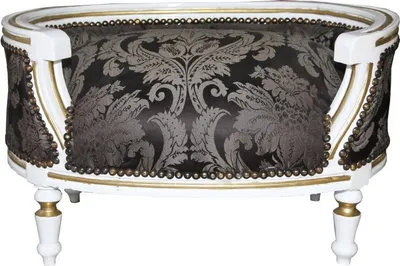 Obrázek produktu pro Casa Padrino Barokní pohovka pro psy a kočky s barokním vzorem, černá/bílá/zlatá – 71,5 x 53 x 41 cm – pelíšek pro domácí mazlíčky