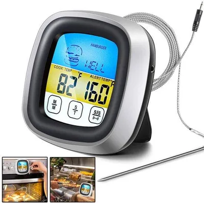 Obrázek produktu pro Digitální kuchyňský teploměr s dotykovým displejem, teploměr na potraviny, časovač na grilování, pomocník při vaření, ideální na maso, grilování, steaky – kus