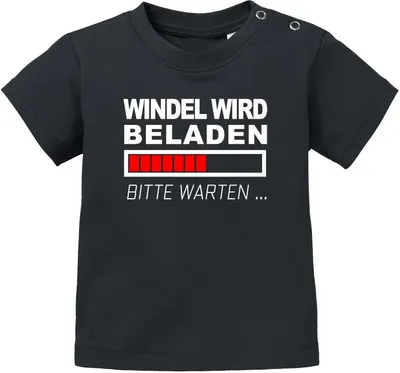 Produktbild von Baby Kurzarm T-Shirt Windel wird beladen Babyshirt Jungen Mädchen Shirt Moonworks® schwarz 80/86 (10-15 Monate)