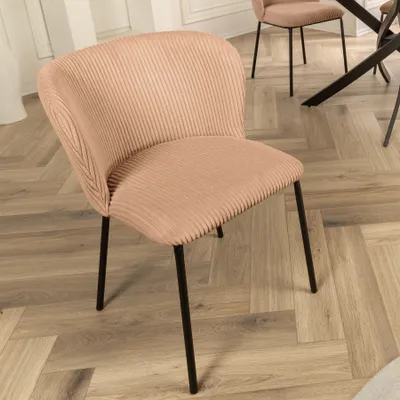 Produktbild von riess-ambiente Design Stuhl LYON rosa Cord schwarze Metallbeine Esszimmerstuhl Essstuhl