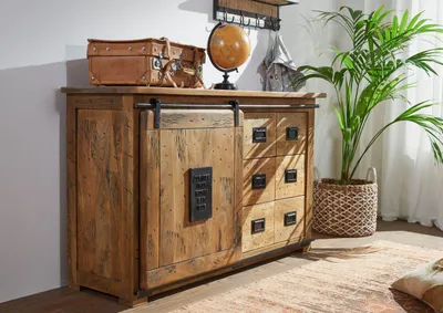 Produktbild von MASSIVMOEBEL24 Sideboard Mango 140x45x85 natur lackiert RAILWAY #121