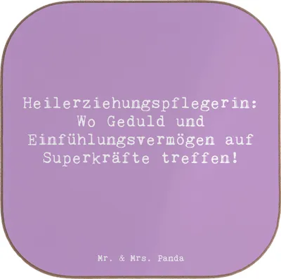 Produktbild von Mr. & Mrs. Panda Untersetzer Tasse Spruch Heilerziehungspflegerin Superkräfte - Lavendeltraum - Geschenk, pflegerische Unterstützung, Gläser, Tassenuntersetzer, Pflege