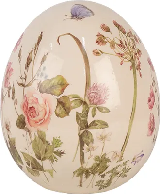 Image de Clayre & Eef Décoration Oeuf Ø 14x16 cm Beige Rose Céramique Fleurs
