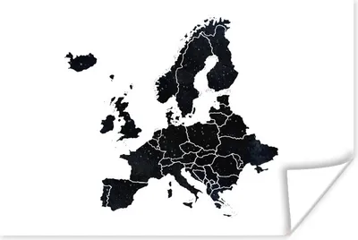 Produktbild von MuchoWow® Poster Karte von Europa - Aquarellfarbe - Schwarz 60x40 cm - Schlafzimmerdekoration