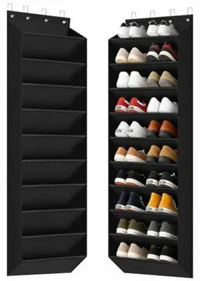 Immagine prodotto di Portascarpe da appendere sopra la porta, con 8 scomparti, colore nero, capacità per 16-24 paia di scarpe