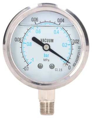 Obrázok produktu pre Vákuový manometer 1/4 palca NPT s dvojitou stupnicou z nehrdzavejúcej ocele pre vodu, olej – 0,1 – 0 MPa
