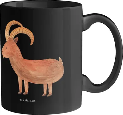 Produktbild von Mr. & Mrs. Panda Tasse Steinbock Wecker - Schwarz - Geschenk, Becher, Humor, Tierkreiszeichen, Pünktlichkeit, Teebecher, Horoskop, kaffeebecher keramik, Zuverlässigkeit