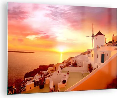 Produktbild von Bilder auf glas - Santorini Griechenland Urlaub - 70x50cm - Glasbilder - Wandbilder - Kunstdruck - zum Aufhängen bereit - Wanddekoration aus Glas - Glas Bilder - Wandbild auf Glas - GAA70x50-2691