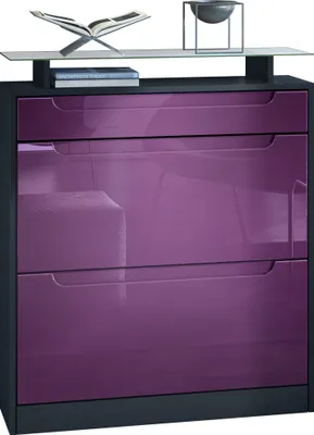 Produktbild von Vladon Schuhschrank Fiesta, Schwarz matt/Brombeer Hochglanz - Schuhkipper für 16 Paar Schuhe (89 x 104 x 23 cm)
