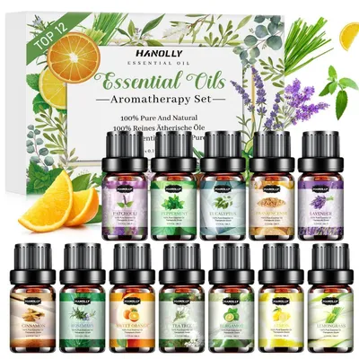 Produktbild von Ätherische Öle Set 12 x 5 ml Naturrein Aromatherapie Duftöle für Diffuser Kerzenherstellung 60 ml