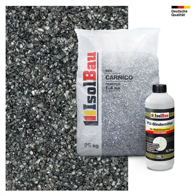 Isolbau Steinteppich Set Marmorkies 1-4 mm Carnico Grau 25 kg - Inkl. Epoxidharz bis 2,5 m² Bodenbelag