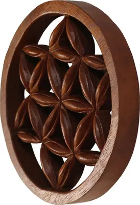 Produktbild von Wandbild Lotus Relief Blüten Blumen Mandala Asien Deko Soar Holz ca. 15 cm