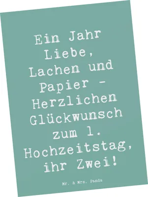 Produktbild von Mr. & Mrs. Panda Postkarte Spruch 1. Hochzeitstag Papierhochzeit - Meeresbrise - Geschenk, feiern, Hochzeitsgeschenk, Hochzeitserinnerung, Liebesfeier, Heirat, Grußkarte