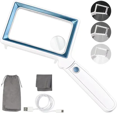 Obrázek produktu pro Lupa 4x s LED osvětlením (20 LED), vhodná pro čtení a prohlížení šperků, bílá a modrá