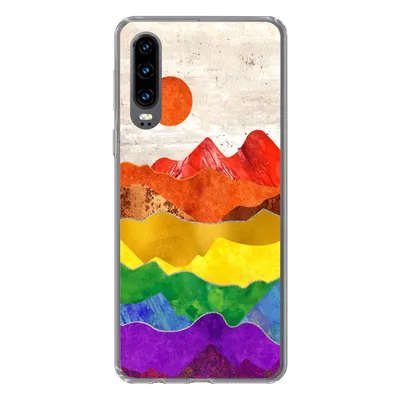 Produktbild von MuchoWow® Handyhülle Schutzhülle Hülle für Huawei P30 Regenbogen - Marmor - Stolz Silikon Softcase Handy Hülle - Kartenbesitzer