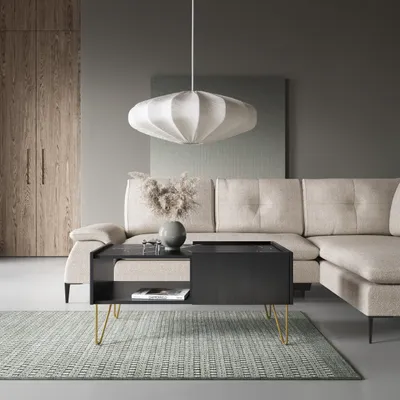 Obrázek produktu pro Konferenční stolek černý grafit s mramorovou deskou 97 cm Moderní loft
