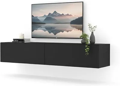 Obrázek produktu pro Nízka televizní komoda, závěsná skříňka, moderní televizní stolek do obývacího pokoje, televizní stolek, závěsná televizní skříňka, model Bingo, rozměry 160x40x30 cm, barva: matná černá