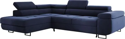 Produktbild von Ecksofa MONTANA 202x277 cm, Wohnlandschaft L-Form, Eckcouch mit Schlaffunktion und Bettkasten, Polsterecke, Samt Sofa, Couch - Links Blau MH77