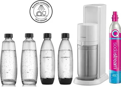 Zdjęcie produktu dla SODASTREAM DUOBICB - biała maszyna DUO Zestaw 4 butelek (2 karafki DUO + 2 bezpieczniki LV) + 1 butla zastępcza CQC