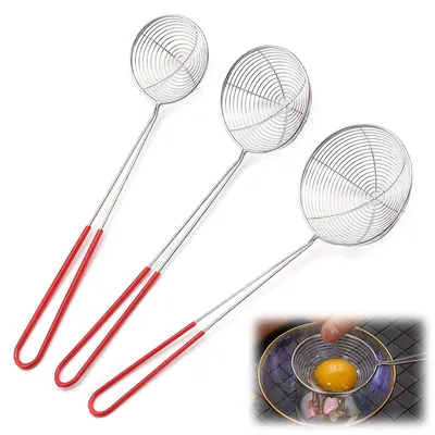 Productafbeelding van RVS-schuimlepels, set van 3 - Zeeflepels voor koken en bakken - 6,5 cm / 7,8 cm / 9,8 cm