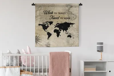 Produktbild von MuchoWow® Wandteppich Wandbehang Weltkarte - Sprichwörter - Reisen - Vintage 90x90 cm Tapisserie Dekoration Wandtuch - Wandaufhänger