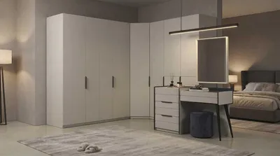Produktbild von Eckschrank Schminktisch Beige Schwarz Modern Edel Spiegel Set