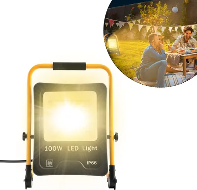 Obrázek produktu pro UISEBRT 100W LED reflektor teplá bílá Super jasný LED přenosný venkovní reflektor Vodotěsný IP66 Reflektor Světlo pro zahradu, garáž Reflektor s 3m zástrčkou Osvětlení A++