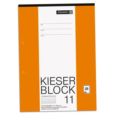 Produktbild von BRUNNEN Zeichenblock Kieserblock 11 Lineatur 11 kariert A4 25 Blatt gelocht 1042235