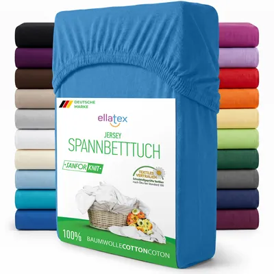 Produktbild von EllaTex Jersey Spannbettlaken 180x200–200x220 Baumwolle – Spannbetttuch mit 40cm Steg für Boxspring & Wasserbett, in Farbe: Royalblau