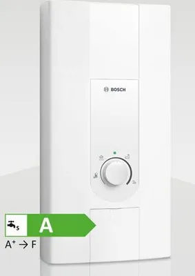 Produktbild von Bosch Durchlauferhitzer TR5001 21/24/27 EB, 27 kW, elektronisch geregelt, 484x236x106 mm, für Dusche, Dreiphasen-Wechselstromanschluss, CLICKFIX plus-Montagetechnik, Wunschtemperatur über Symbole einstellbar.
