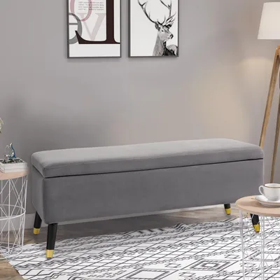 Produktbild von Sitzbank mit Stauraum, Polsterbank Truhenbank, Samtbezug Kautschukholz, Kohlegrau | 110 x 43 x 45 cm | bis 150 kg | 4-in-1 Funktion