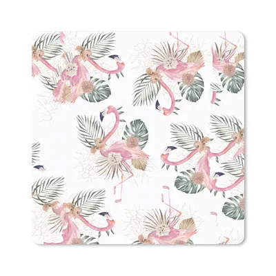 Produktbild von MuchoWow® Mauspad Mousepad Flamingo - Blumen - Blätter - Muster 30x30 cm - Mousepads - Maus Mat - Pad - Mausunterlage - Gaming
