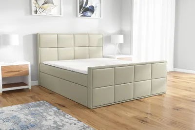 Produktbild von Boxspringbett OMAR 120x200 mit 2 Bettkästen, Bonell-Matratze und Topper. Möbel vom Hersteller- Handarbeit! Bett Komplett-Set mit Matratze, Bettkasten & Kopfteil. Modern und robust.