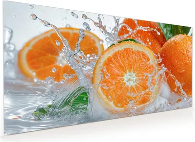 Produktbild von Küchenrückwand Spritzschutz Glas mit Motiv Spritzige Orangen 40 x 40 cm
