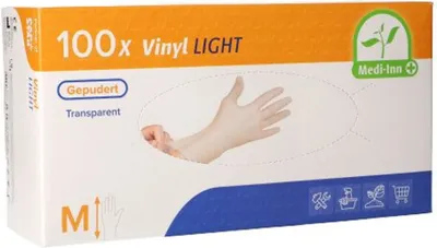 Produktbild von Medi-Inn Vinyl Light Einmalhandschuhe gepudert transparent (Medium, 10 x 100 = 1000 Stück)