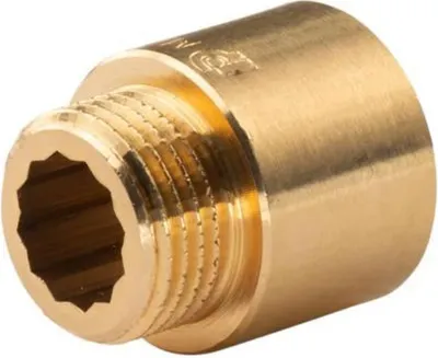 Produktbild von Messing Gewinde-Fitting Hahnverlängerung IG/AG 1/2' (DN 15) Länge 20mm  - schwere Ausführung