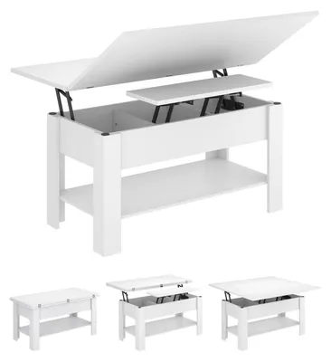 Produktbild von Couchtisch Höhenverstellbar 3-in-1 Wohnzimmertisch Weiß MDF Metall