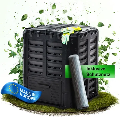 GartenGuru® 360l Premium Thermokomposter Kunststoff - [GERUCHSDÄMMENDER KOMPOSTER GARTEN] - inkl. Schutznetz - hochwertiger Komposter Schnellkomposter wetterfest - einfache Montage / robustes Material
