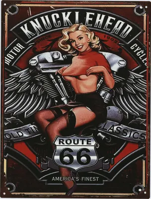 Produktbild von Moritz Deko Blechschild Route 66 Motorrad Frau 25 x 33 cm Metallschild Retro Vintage